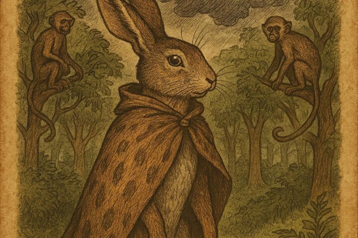 The clever hare wearing a bushbuck-skin mantle in an African folktale