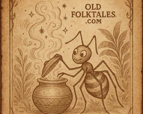 Kwaku Ananse, the spider trickster, with a glowing magic pot -Akan folktales