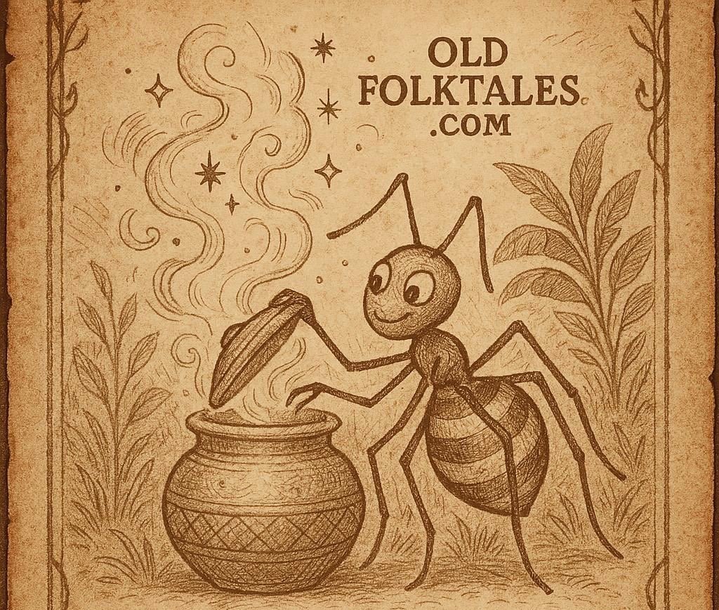 Kwaku Ananse, the spider trickster, with a glowing magic pot -Akan folktales