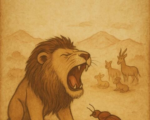 A mighty lion defeated by a small beetle crawling into his nose – African folktale