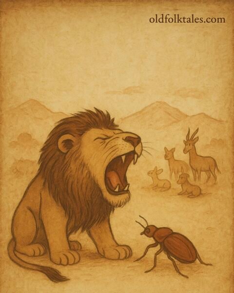 A mighty lion defeated by a small beetle crawling into his nose – African folktale