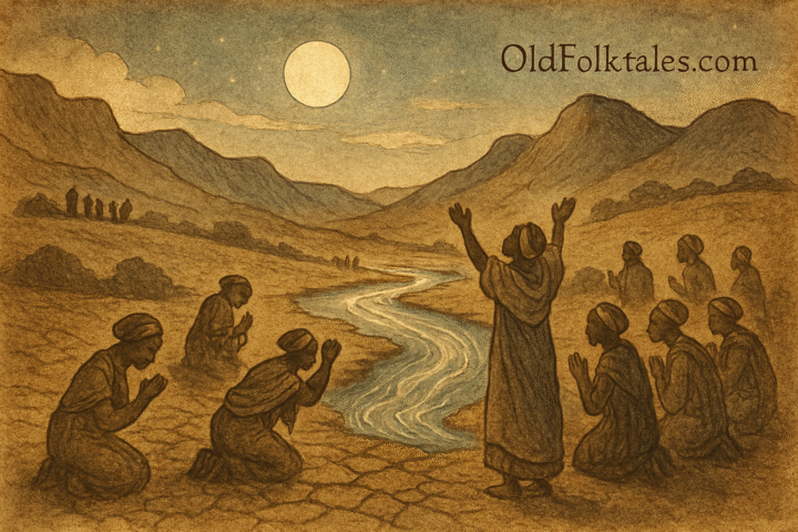 A dried-up riverbed in a Sotho valley