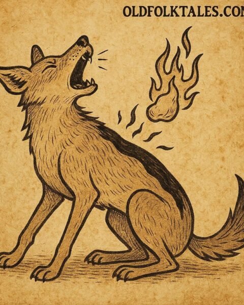 a jackal howling as burning fat scorches his back leaving a black stripe – western African folktale