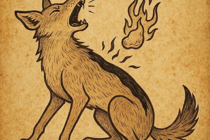 a jackal howling as burning fat scorches his back leaving a black stripe – western African folktale