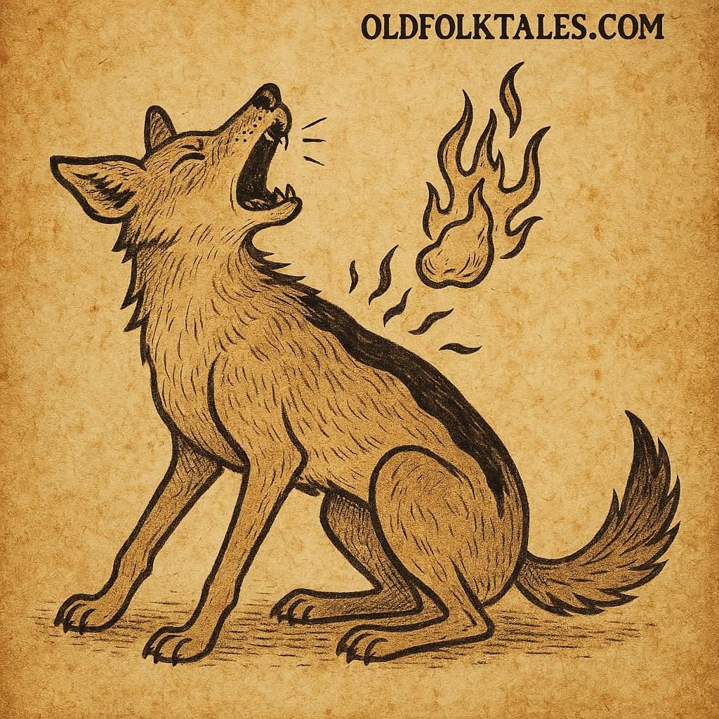 a jackal howling as burning fat scorches his back leaving a black stripe – western African folktale