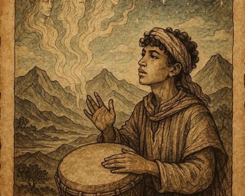 Riffian youth drumming under starlit Rif mountains