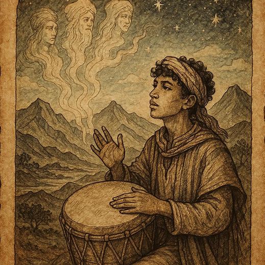 Riffian youth drumming under starlit Rif mountains