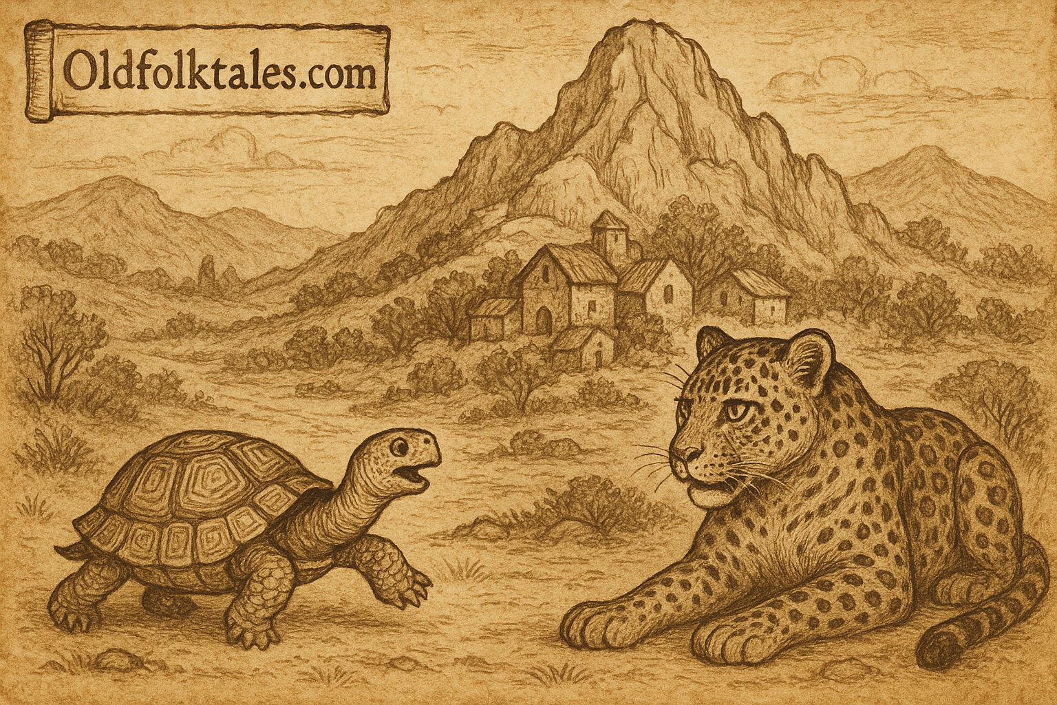 The Clever Tortoise - Sotho Folktale Lesotho | FolktalesAfrica.com Clever tortoise tricking leopard near mountain village Sotho folklore Lesotho