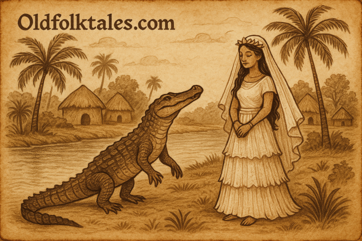 Ngbaka folktale of a crocodile spirit marrying a young woman in the Congo.