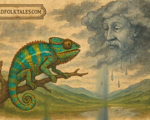 Chameleon speaking to rain cloud in hills Zulu folklore South Africa