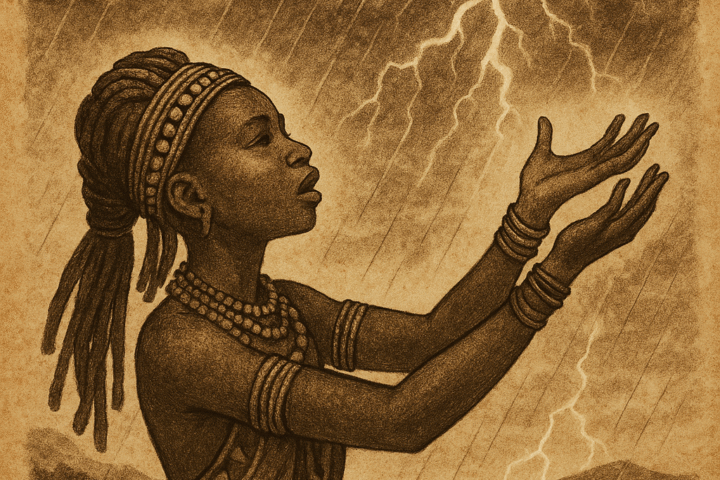 Ovambo girl summoning rain with lightning Namibia folklore