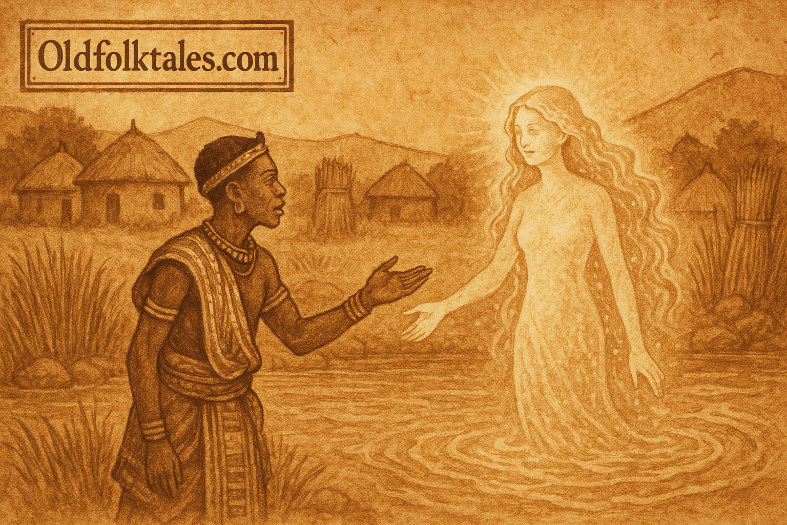 The River Maiden - Xhosa Folktale | FolktalesAfrica.com Shimmering river maiden meeting young man Xhosa folklore South Africa