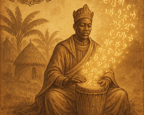 Tutsi drummer with magical talking drum Burundi folklore
