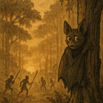 Bat hiding at sunrise in forest Baka folklore Cameroon