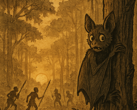 Bat hiding at sunrise in forest Baka folklore Cameroon