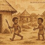 Raogo approaches his mother’s hut while Poko watches, Mossi village scene.