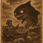 a fisherman in the Seychelles making a tragic bargain with a shark spirit. The glowing-eyed shark rises from the ocean while the fisherman trembles in his canoe