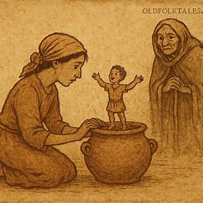 Muti discovers her tiny magical husband rising from the pot in this Bemba folktale from Zambia.