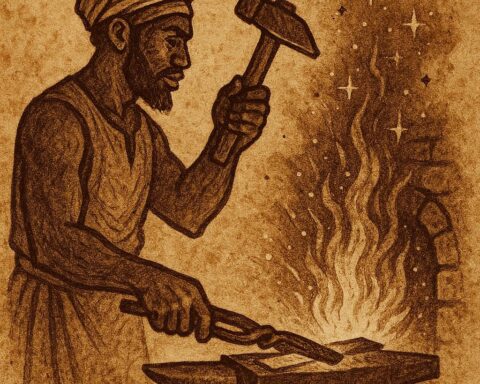 Mandé blacksmith forging iron with sacred fire - Mali folktale