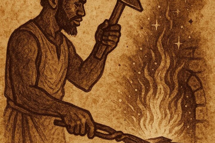 Mandé blacksmith forging iron with sacred fire - Mali folktale