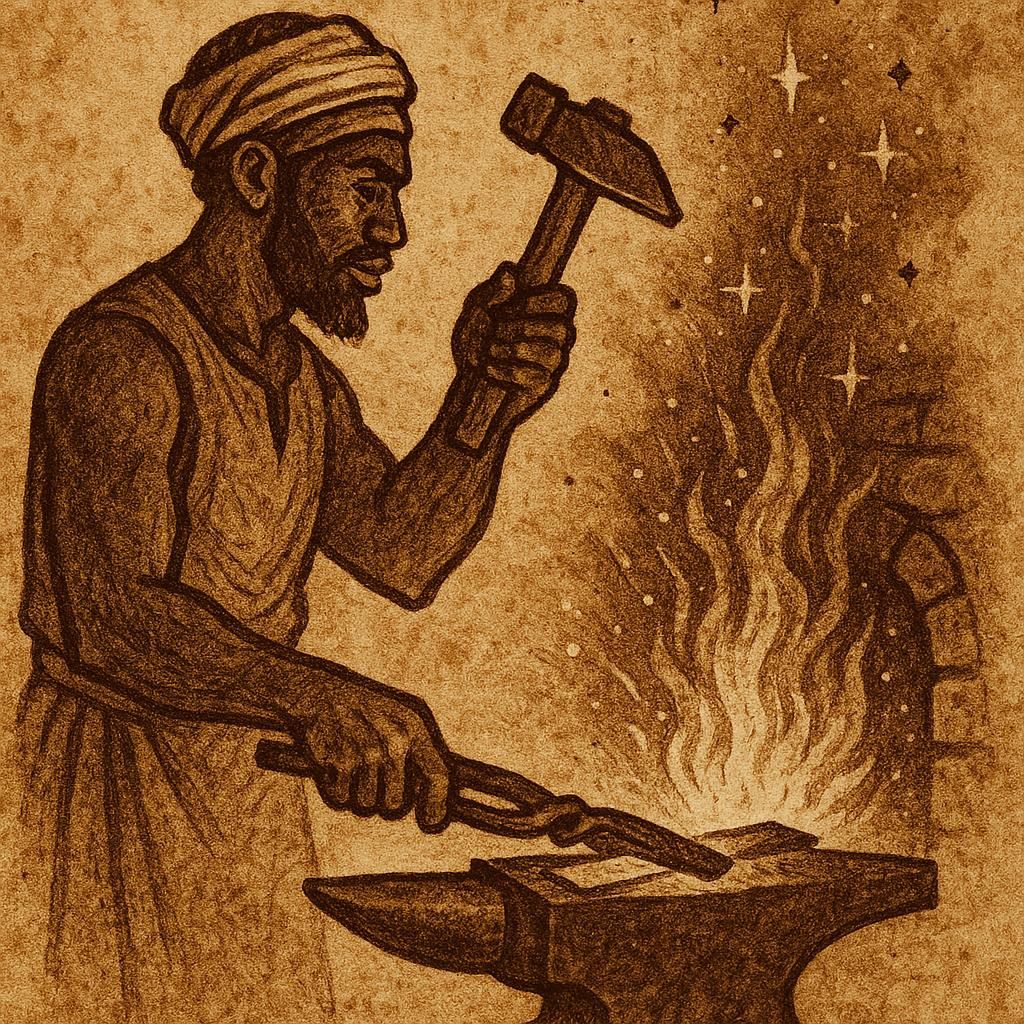 Mandé blacksmith forging iron with sacred fire - Mali folktale