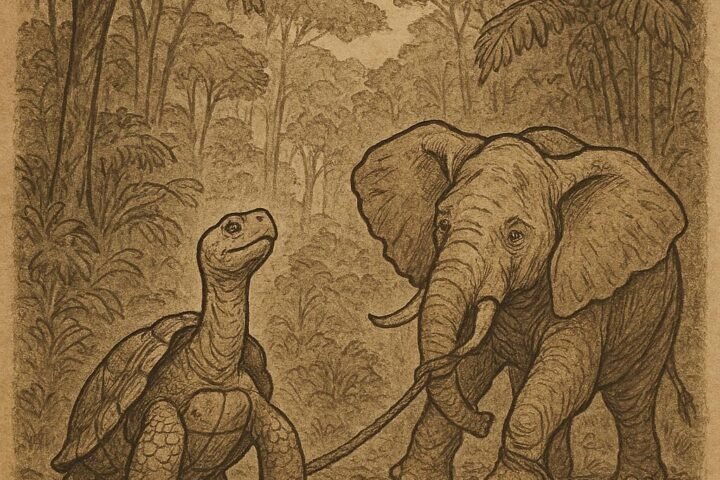 Tortoise outsmarts Elephant in a Gabonese forest with a rope trick