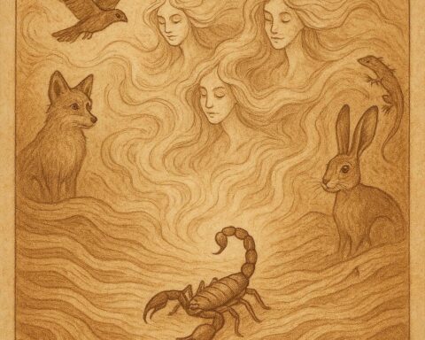 A clever scorpion trapped by desert spirits and watched by animals - Mauritanian folktale