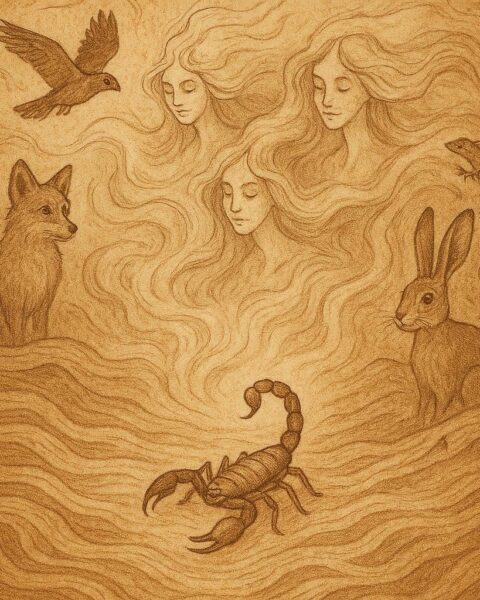A clever scorpion trapped by desert spirits and watched by animals - Mauritanian folktale
