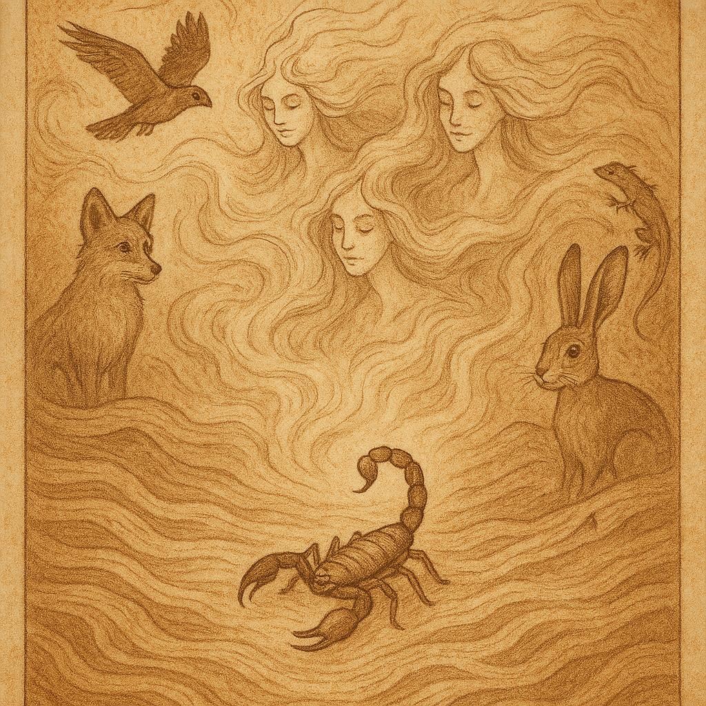 A clever scorpion trapped by desert spirits and watched by animals - Mauritanian folktale