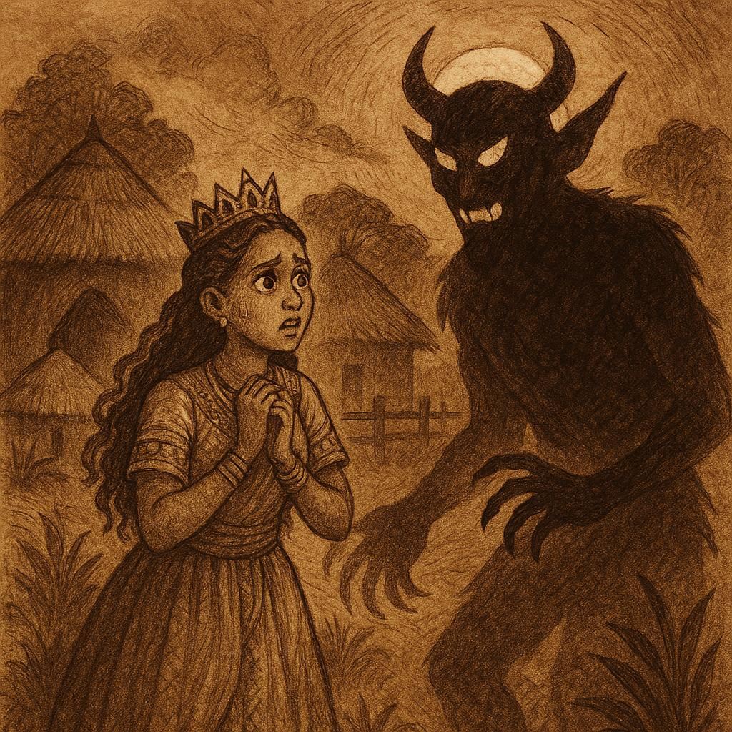 The King’s daughter facing the devil in a Benga folktale from Equatorial Guinea.