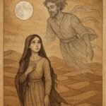 A woman standing under moonlight with her magical moon husband - Mauritanian folktale