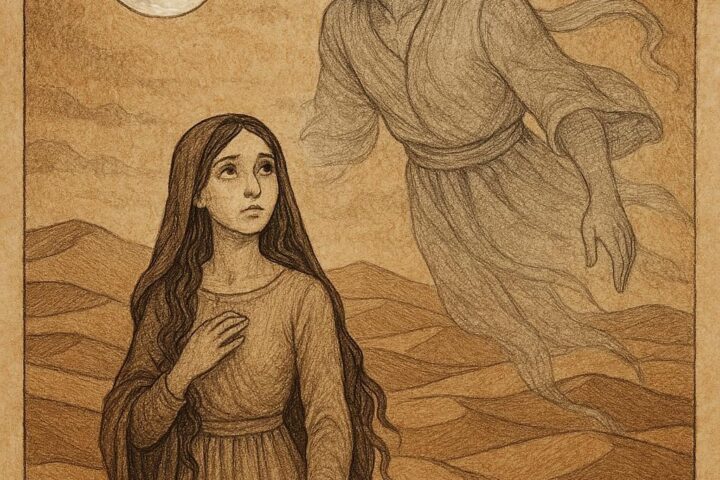 A woman standing under moonlight with her magical moon husband - Mauritanian folktale