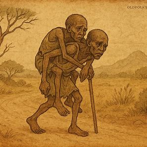 Two Angolan traders, one carrying the other, on a weary road – Kimbundu folktale.