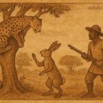 Hare tricks Leopard back into tree while Nianga prepares to act in this Kimbundu folktale.