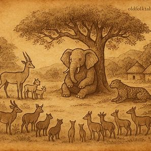 Elephant judge, Antelope with goats, Leopard, animal court — Angolan folktale.