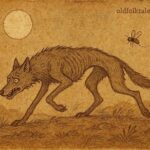 Illustration of a wolf chased by Abdou Dhiabare as a fly in a Gambian folktale.