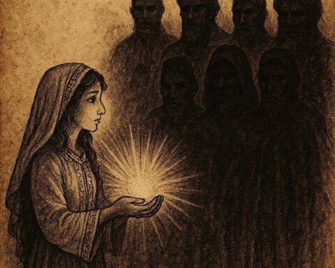 A Moroccan girl holding light as she faces her seven cursed brothers.