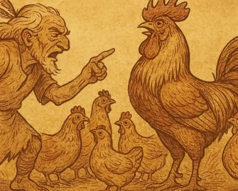 Chief scolding fowls, Head Cock responding proudly, Akan folktale from Ghana.