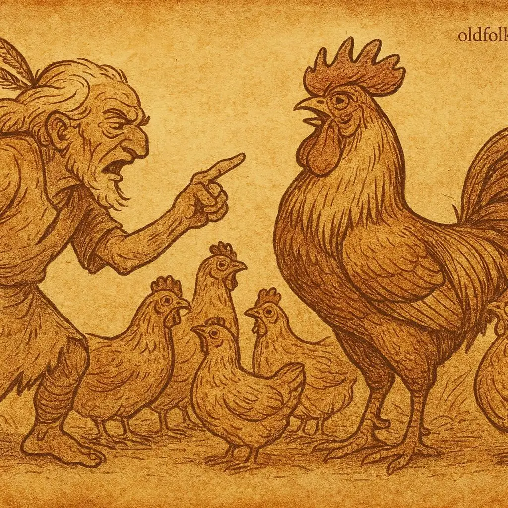 Chief scolding fowls, Head Cock responding proudly, Akan folktale from Ghana.