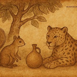 Tunga, the Squirrel, and the Leopard beneath a tree in a Bakongo folktale from Congo.