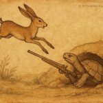 Illustration of Tortoise and Gazelle in a Bakongo folktale from Congo, showing deceit and justice in action.