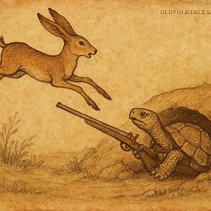 Illustration of Tortoise and Gazelle in a Bakongo folktale from Congo, showing deceit and justice in action.