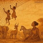 Nyambe and Nasileli ascend spider’s web into sky, Lozi folktale from Zambia.