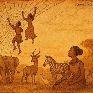 Nyambe and Nasileli ascend spider’s web into sky, Lozi folktale from Zambia.