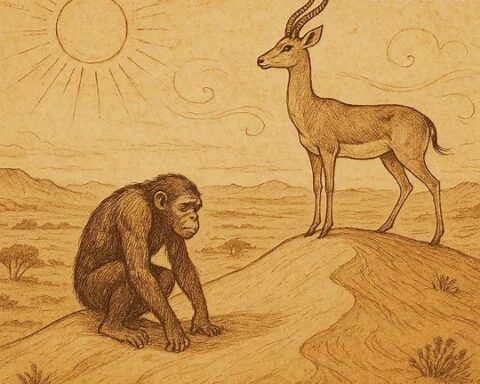 A weary ape struggles under the sun while the gazel drinks the wind, Tigréan folktale, Eritrea.