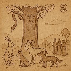 Nsenga tale: hare, goat, dog and python at the totem tree, Eastern Zambia.