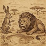 a hare tricking a lion near a water pool in the Malian savannah Mali folktale