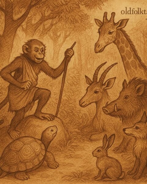 Clever monkey M’Beka guiding forest animals to resolve a tortoise inheritance dispute in a dense Fang forest – Cameroon folktale