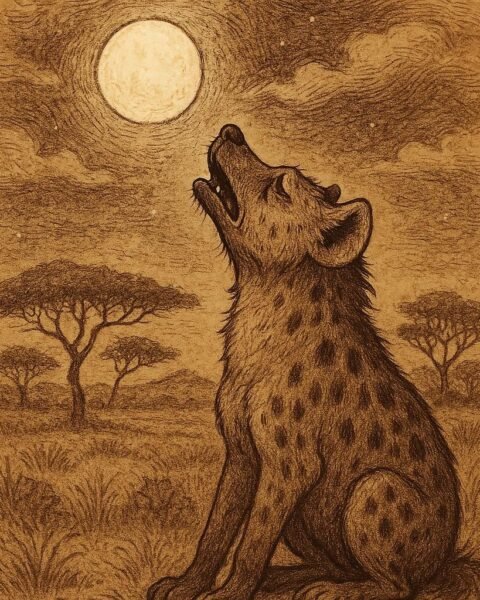 Why the Hyena Howls at Night – South Sudanese Folktale Illustration