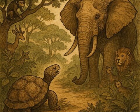 The tortoise outwitting the elephant in a Benga folktale from Equatorial Guinea.